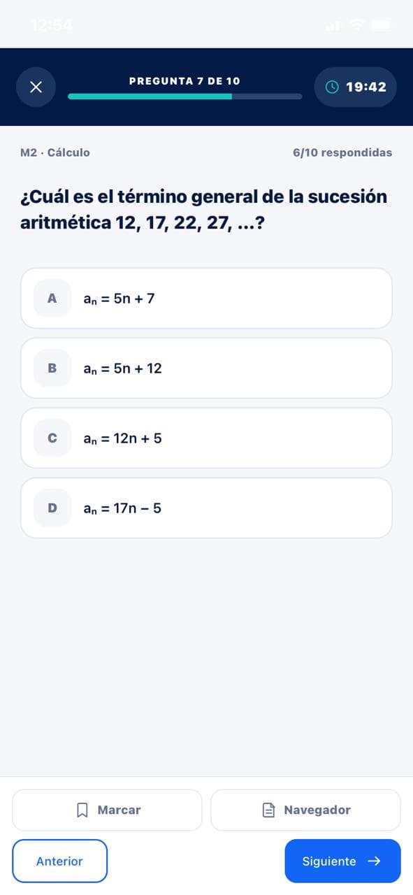 Pregunta de Matemática M2 dentro de un simulacro cronometrado